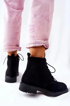 Damskie Boto Klasyczne Wiązane Botki Czarne Melome