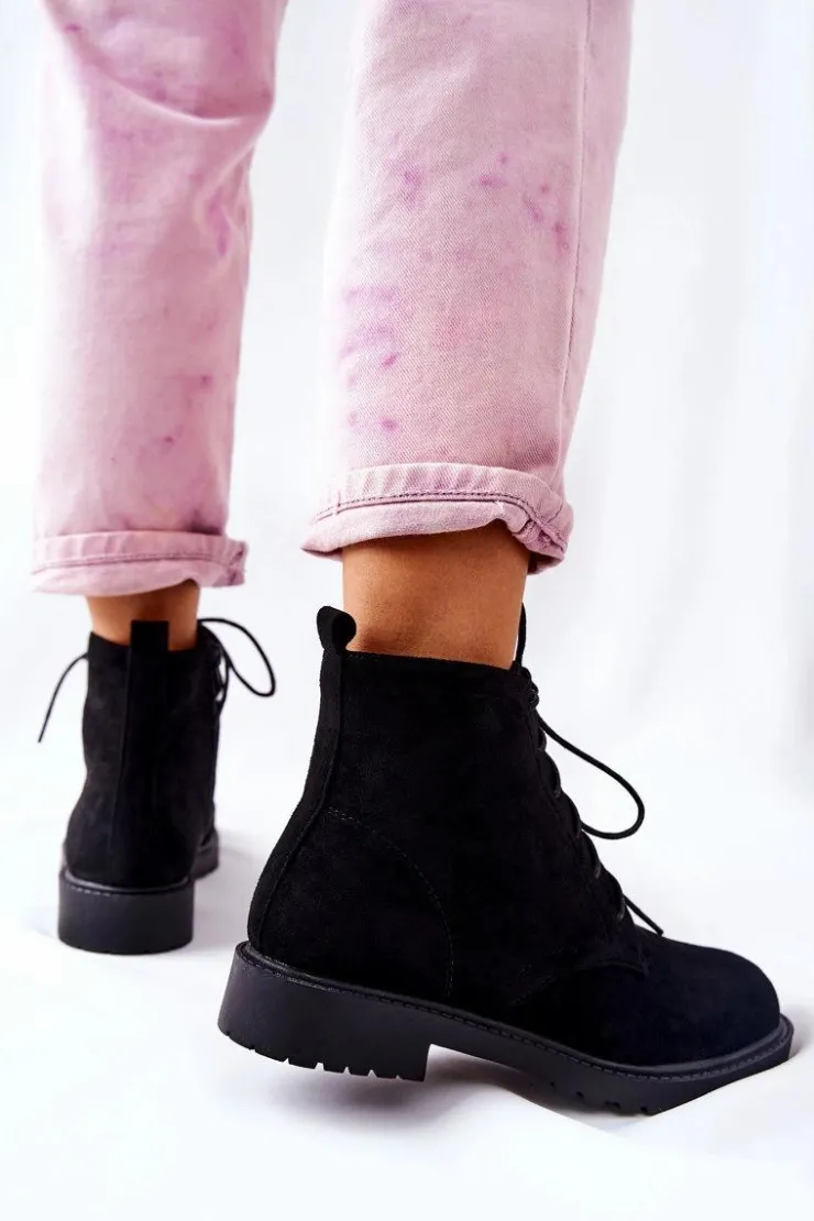 Damskie Boto Klasyczne Wiązane Botki Czarne Melome