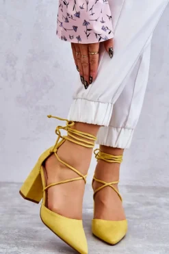 Boto Czółenka Zamszowe|Czółenka Na Słupku*Klasyczne Wiązane Zamszowe Czółenka Żółte Lucira