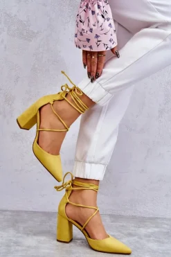 Boto Czółenka Zamszowe|Czółenka Na Słupku*Klasyczne Wiązane Zamszowe Czółenka Żółte Lucira