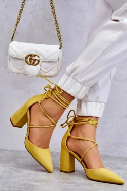 Boto Czółenka Zamszowe|Czółenka Na Słupku*Klasyczne Wiązane Zamszowe Czółenka Żółte Lucira