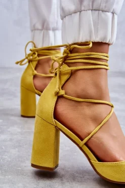 Boto Czółenka Zamszowe|Czółenka Na Słupku*Klasyczne Wiązane Zamszowe Czółenka Żółte Lucira