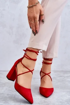 Damskie Boto Klasyczne Wiązane Zamszowe Czółenka Czerwone Lucira