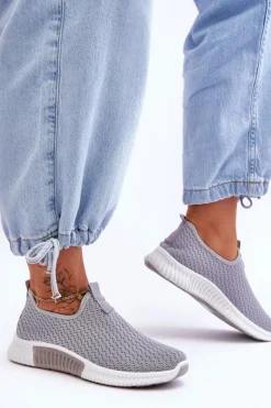 Outlet Boto Klasyczne Wsuwane Buty Sportowe Szare Frankie