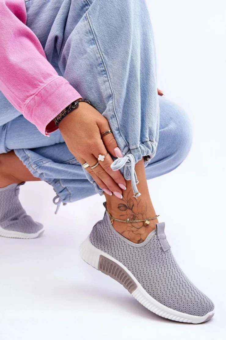 Outlet Boto Klasyczne Wsuwane Buty Sportowe Szare Frankie