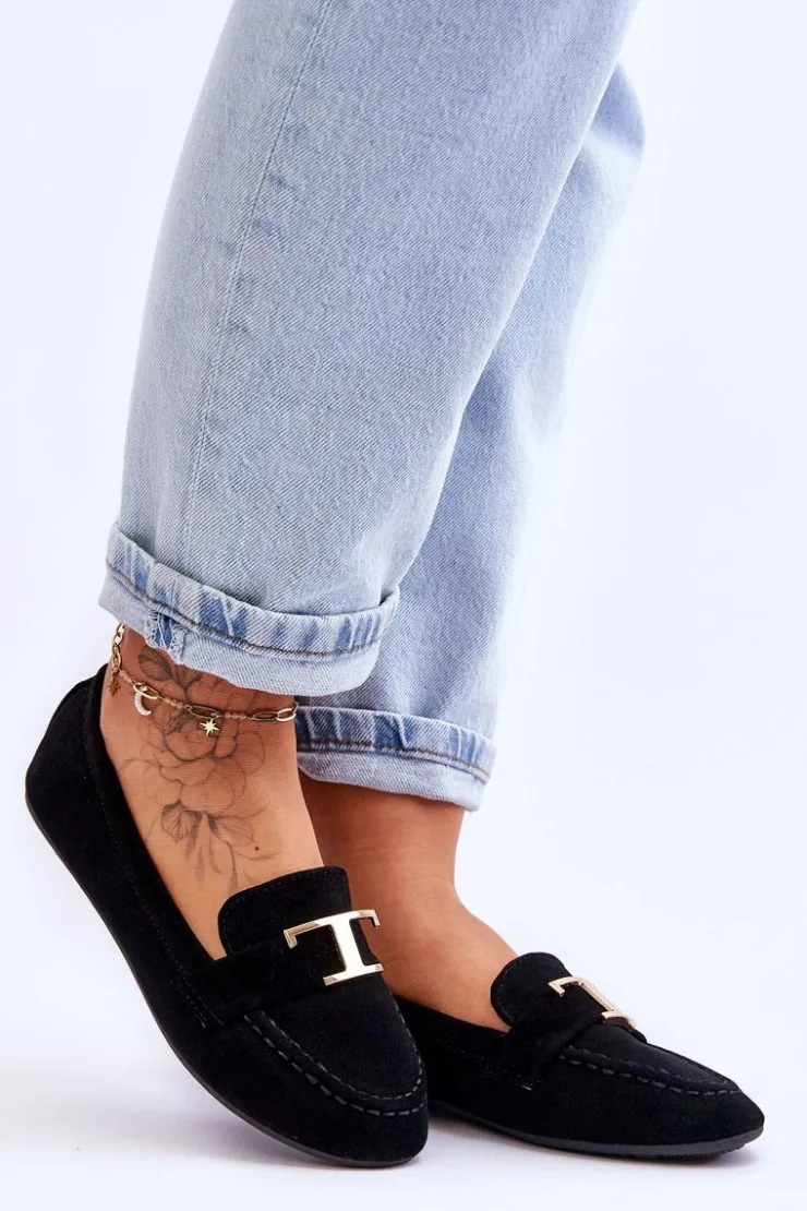 Boto Loafersy Damskie|Mokasyny Damskie Zamszowe*Klasyczne Wsuwane Mokasyny Czarne Carly Czarny