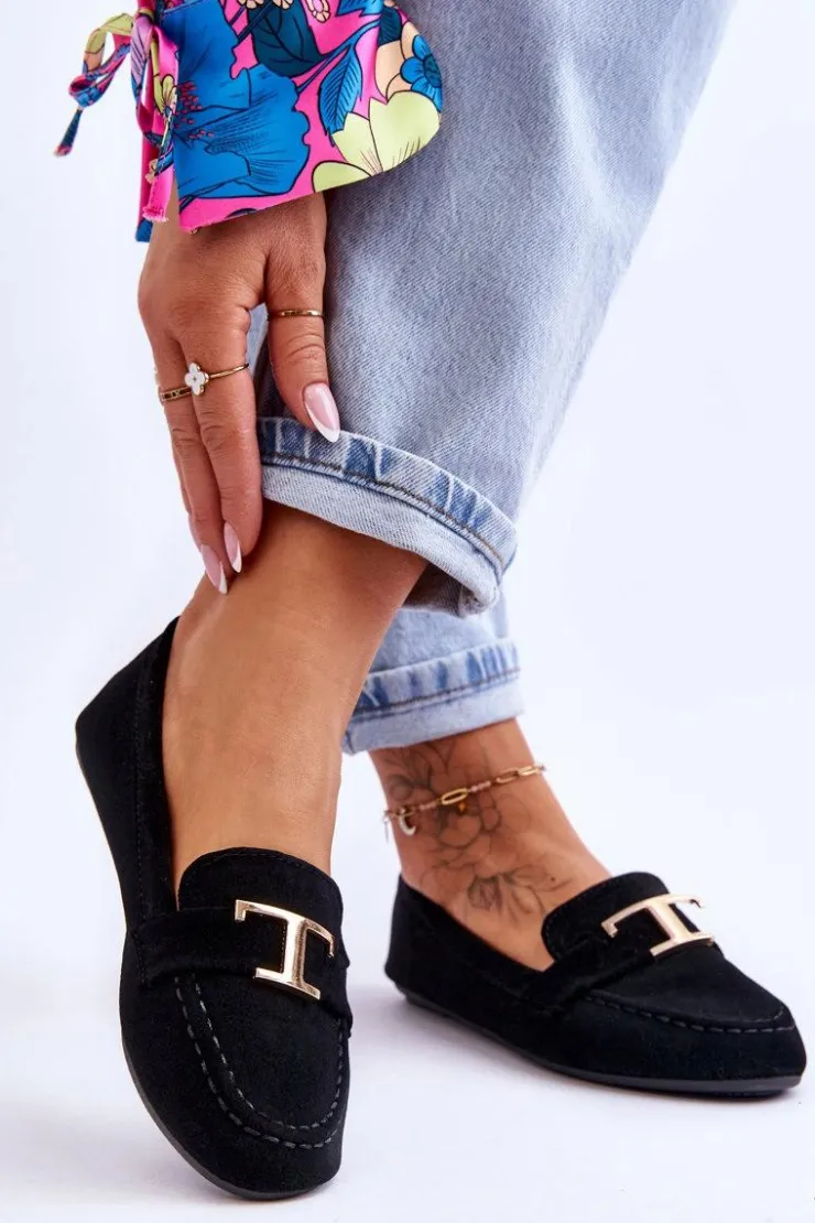 Boto Loafersy Damskie|Mokasyny Damskie Zamszowe*Klasyczne Wsuwane Mokasyny Czarne Carly Czarny