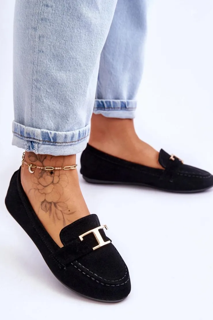 Boto Loafersy Damskie|Mokasyny Damskie Zamszowe*Klasyczne Wsuwane Mokasyny Czarne Carly Czarny