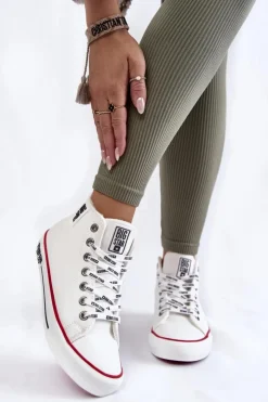 New Big Star Shoes Klasyczne Wysokie Ocieplane Trampki Big Star KK274597 Białe