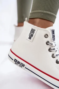 New Big Star Shoes Klasyczne Wysokie Ocieplane Trampki Big Star KK274597 Białe