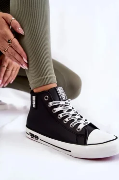 Big Star Shoes Trampki Ocieplane|Trampki Damskie Big Star*Klasyczne Wysokie Ocieplane Trampki Big Star KK274598 Czarne