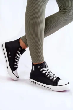 Big Star Shoes Trampki Ocieplane|Trampki Damskie Big Star*Klasyczne Wysokie Ocieplane Trampki Big Star KK274598 Czarne