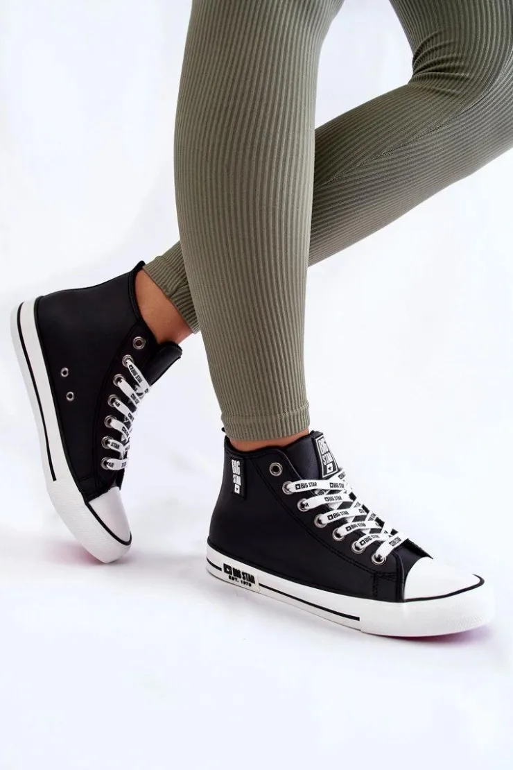 Big Star Shoes Trampki Ocieplane|Trampki Damskie Big Star*Klasyczne Wysokie Ocieplane Trampki Big Star KK274598 Czarne