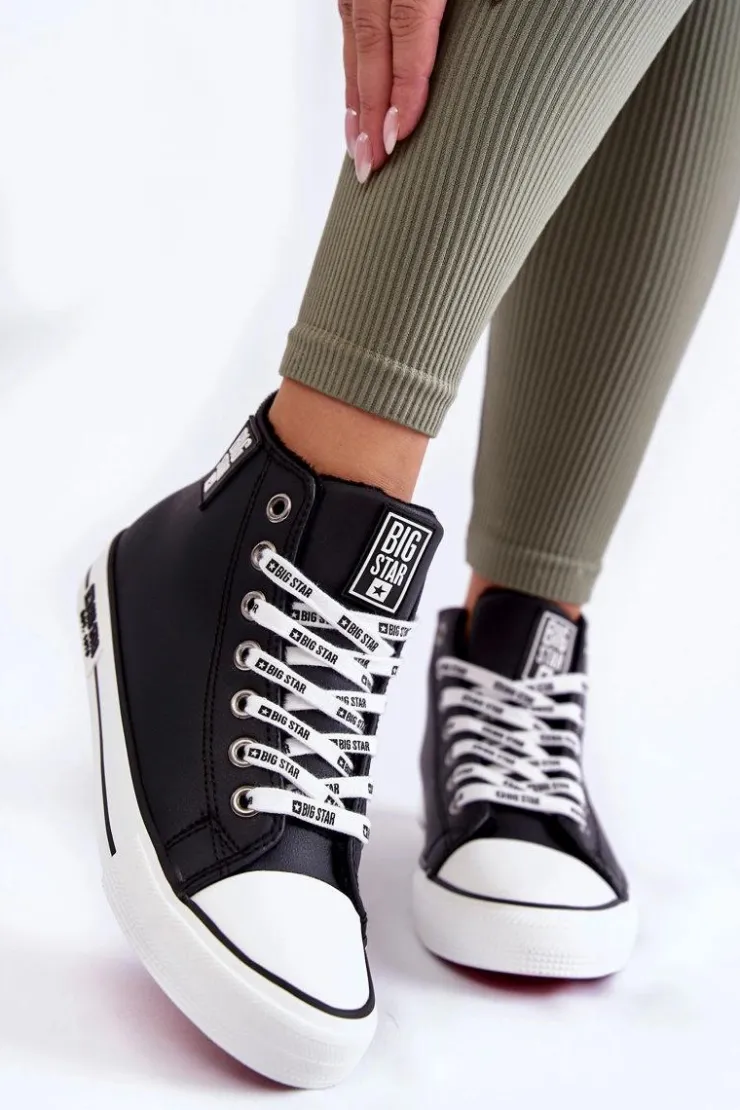 Big Star Shoes Trampki Ocieplane|Trampki Damskie Big Star*Klasyczne Wysokie Ocieplane Trampki Big Star KK274598 Czarne