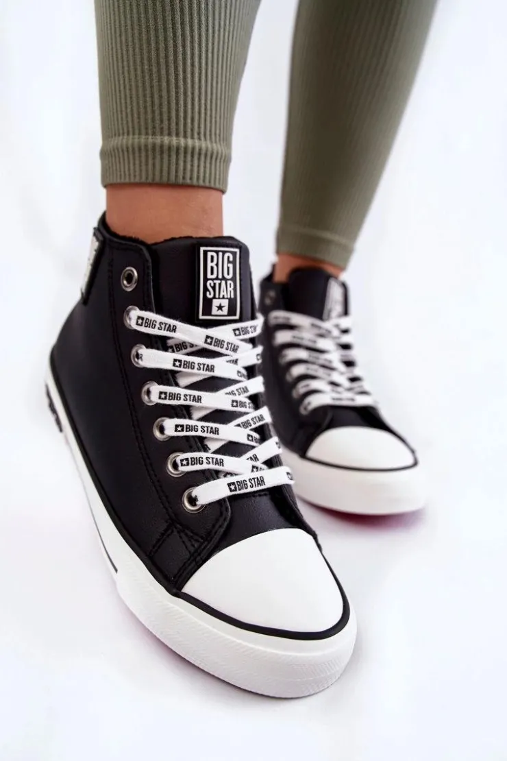Big Star Shoes Trampki Ocieplane|Trampki Damskie Big Star*Klasyczne Wysokie Ocieplane Trampki Big Star KK274598 Czarne