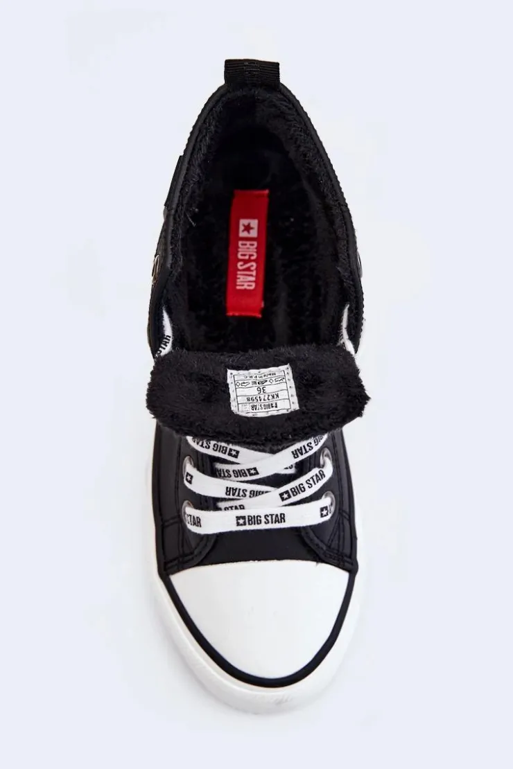Big Star Shoes Trampki Ocieplane|Trampki Damskie Big Star*Klasyczne Wysokie Ocieplane Trampki Big Star KK274598 Czarne