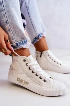 Damskie Big Star Shoes Klasyczne Wysokie Trampki Big Star JJ274379 Białe
