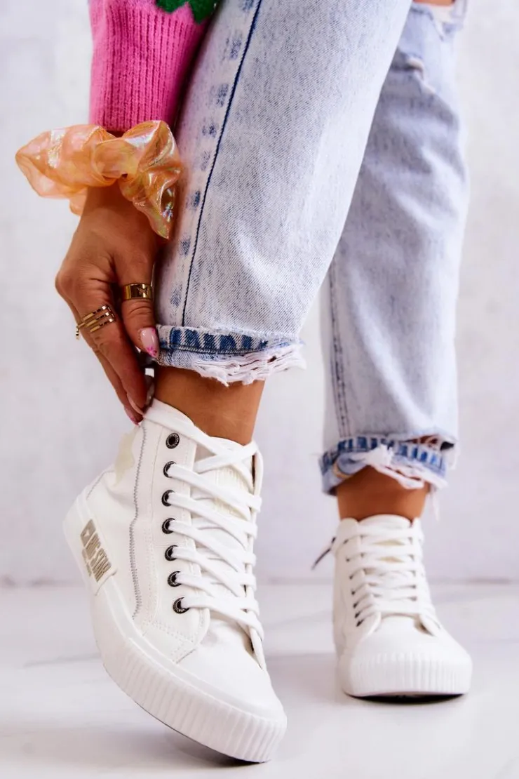 Damskie Big Star Shoes Klasyczne Wysokie Trampki Big Star JJ274379 Białe