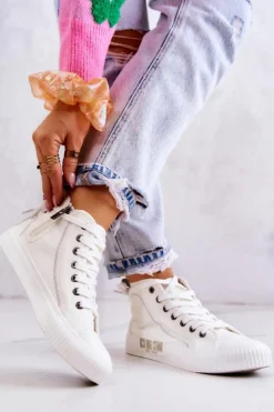 Damskie Big Star Shoes Klasyczne Wysokie Trampki Big Star JJ274379 Białe