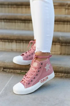 Big Star Shoes Trampki Damskie Big Star|Trampki Damskie Wysokie*Klasyczne Wysokie Trampki Big Star JJ274382 Różowe