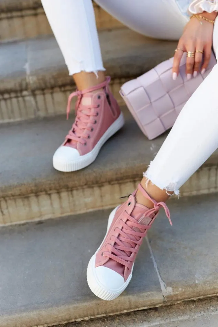 Big Star Shoes Trampki Damskie Big Star|Trampki Damskie Wysokie*Klasyczne Wysokie Trampki Big Star JJ274382 Różowe