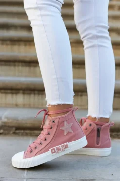 Big Star Shoes Trampki Damskie Big Star|Trampki Damskie Wysokie*Klasyczne Wysokie Trampki Big Star JJ274382 Różowe