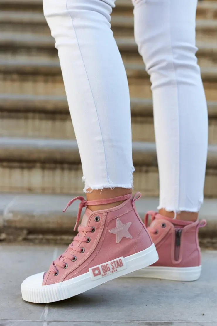 Big Star Shoes Trampki Damskie Big Star|Trampki Damskie Wysokie*Klasyczne Wysokie Trampki Big Star JJ274382 Różowe