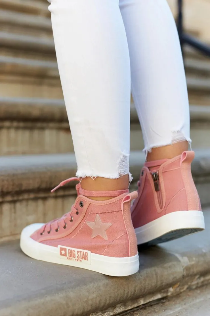 Big Star Shoes Trampki Damskie Big Star|Trampki Damskie Wysokie*Klasyczne Wysokie Trampki Big Star JJ274382 Różowe