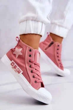 Big Star Shoes Trampki Damskie Big Star|Trampki Damskie Wysokie*Klasyczne Wysokie Trampki Big Star JJ274382 Różowe