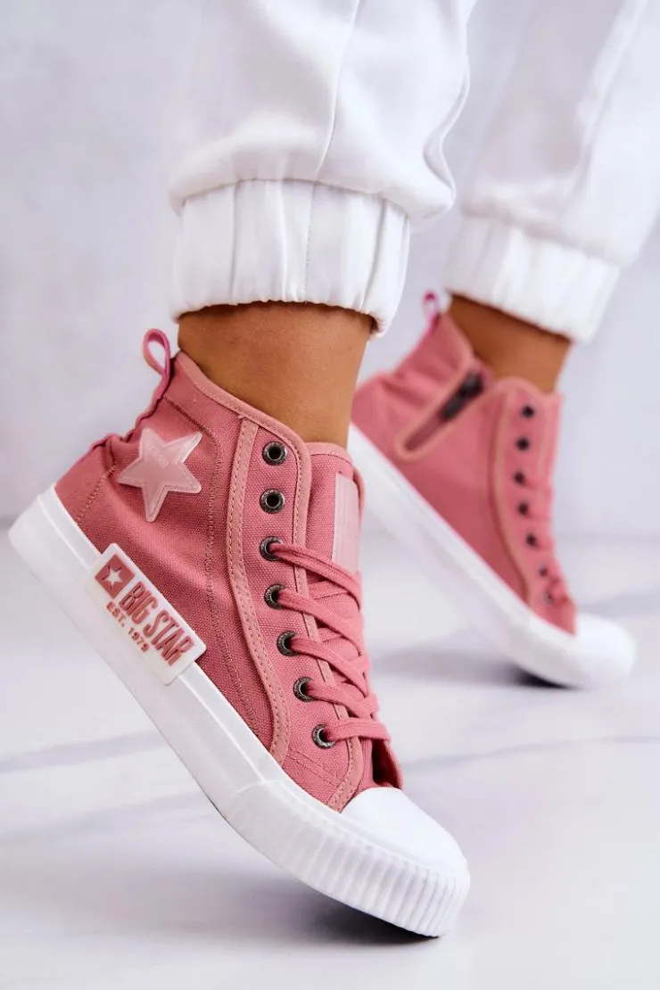 Big Star Shoes Trampki Damskie Big Star|Trampki Damskie Wysokie*Klasyczne Wysokie Trampki Big Star JJ274382 Różowe
