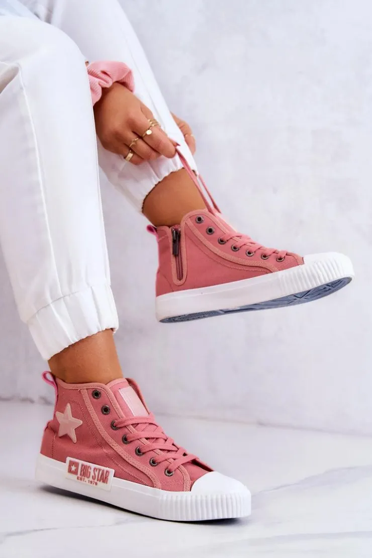 Big Star Shoes Trampki Damskie Big Star|Trampki Damskie Wysokie*Klasyczne Wysokie Trampki Big Star JJ274382 Różowe