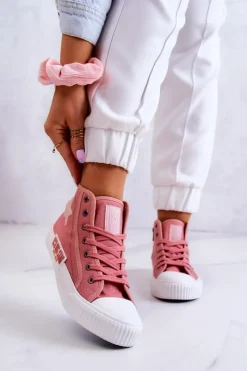 Big Star Shoes Trampki Damskie Big Star|Trampki Damskie Wysokie*Klasyczne Wysokie Trampki Big Star JJ274382 Różowe