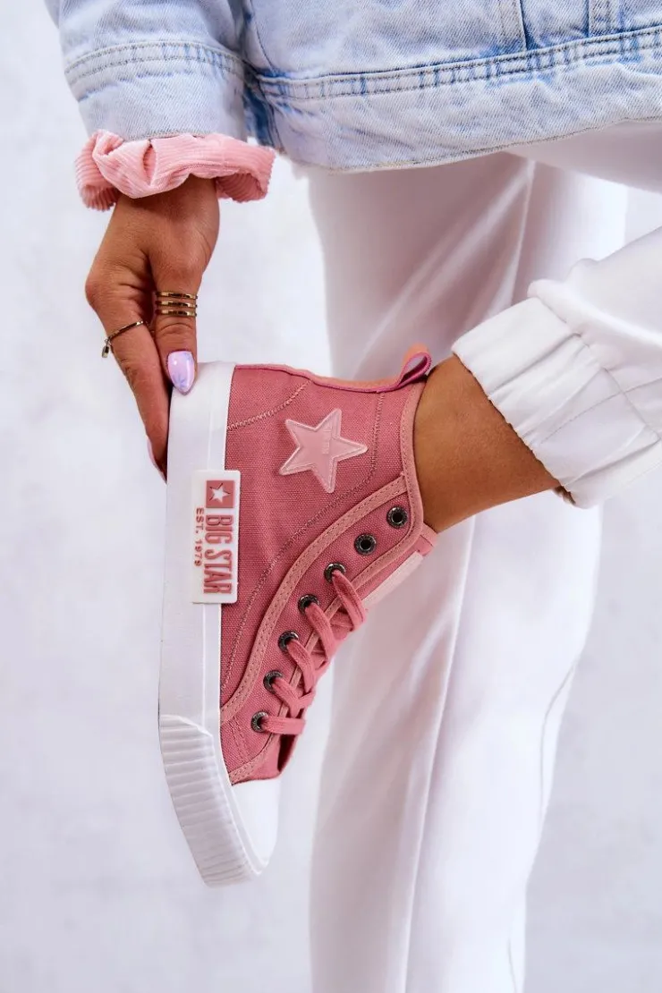 Big Star Shoes Trampki Damskie Big Star|Trampki Damskie Wysokie*Klasyczne Wysokie Trampki Big Star JJ274382 Różowe