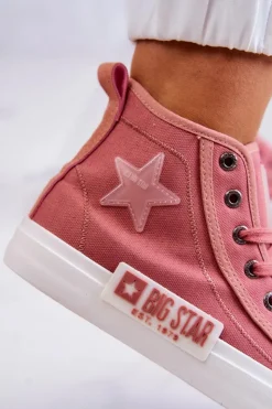 Big Star Shoes Trampki Damskie Big Star|Trampki Damskie Wysokie*Klasyczne Wysokie Trampki Big Star JJ274382 Różowe