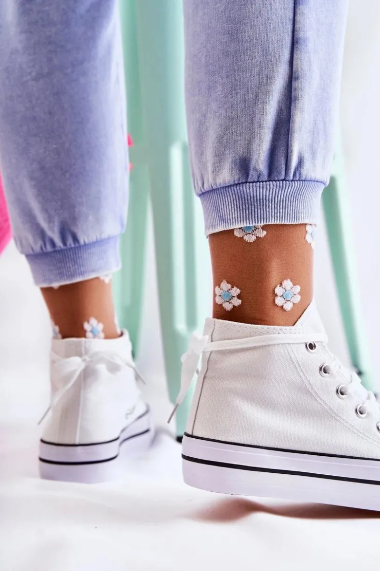 Boto Trampki Damskie Wysokie*Klasyczne Wysokie Trampki Wiązane Białe Volterro