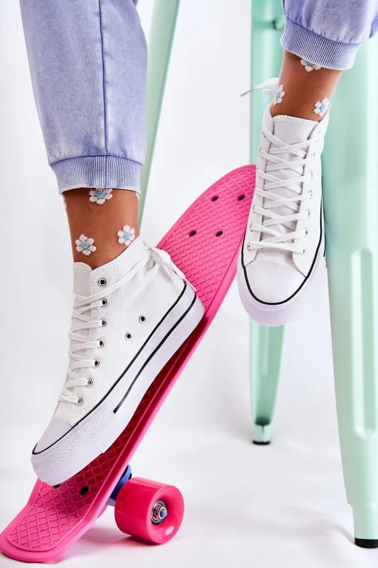 Boto Trampki Damskie Wysokie*Klasyczne Wysokie Trampki Wiązane Białe Volterro