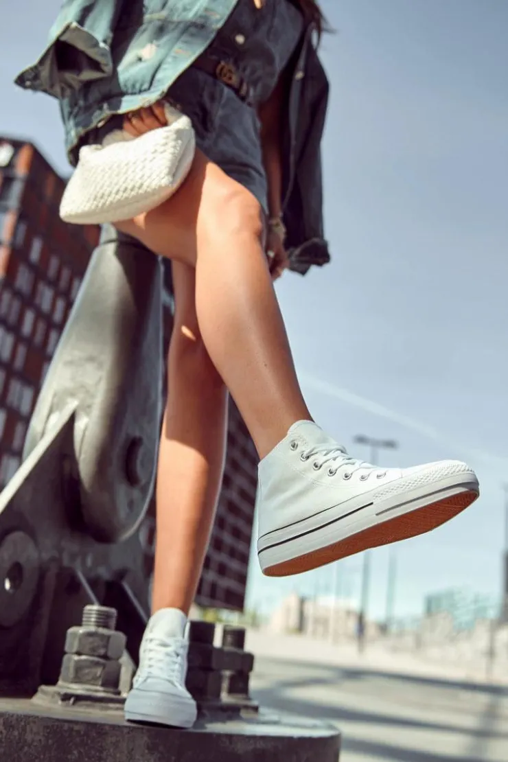 Boto Trampki Damskie Wysokie*Klasyczne Wysokie Trampki Wiązane Białe Volterro