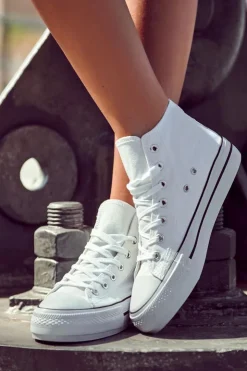 Boto Trampki Damskie Wysokie*Klasyczne Wysokie Trampki Wiązane Białe Volterro