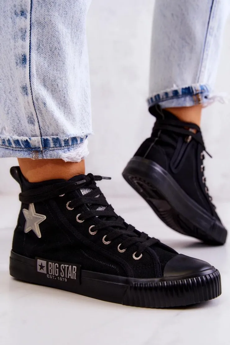 Hot Big Star Shoes Klasyczne Wysokie Trampki Big Star JJ274380 Czarne