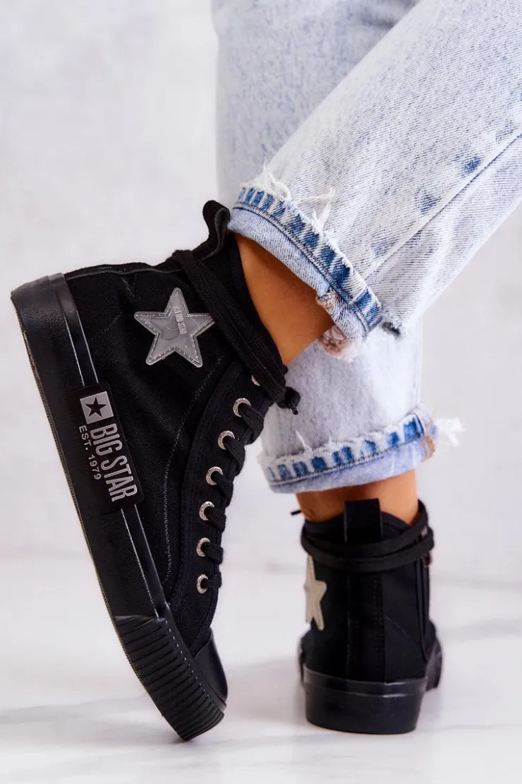 Hot Big Star Shoes Klasyczne Wysokie Trampki Big Star JJ274380 Czarne