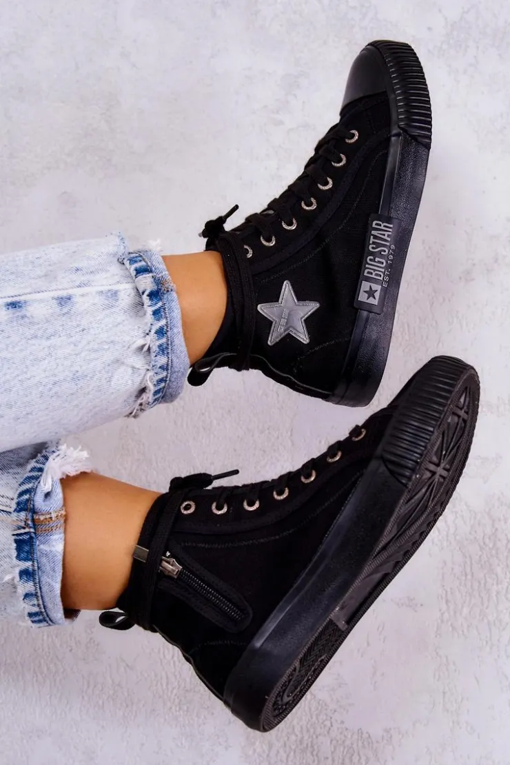 Hot Big Star Shoes Klasyczne Wysokie Trampki Big Star JJ274380 Czarne