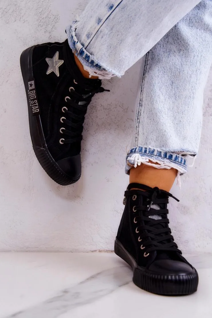 Hot Big Star Shoes Klasyczne Wysokie Trampki Big Star JJ274380 Czarne