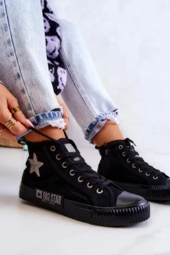Hot Big Star Shoes Klasyczne Wysokie Trampki Big Star JJ274380 Czarne