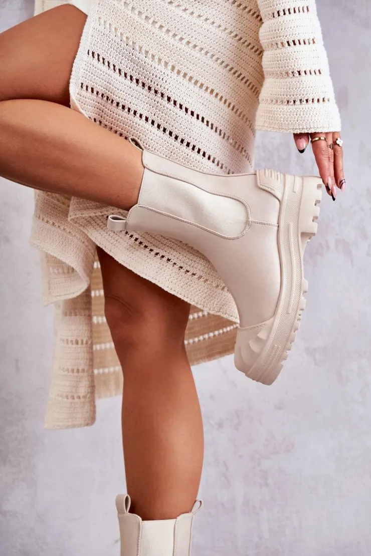 Damskie Boto Klasyczne Wysokie Workery Botki Beżowe Bassti