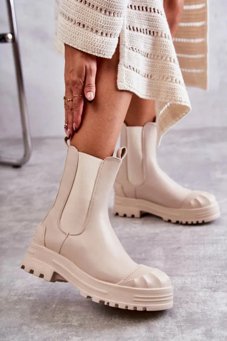 Damskie Boto Klasyczne Wysokie Workery Botki Beżowe Bassti