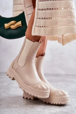 Damskie Boto Klasyczne Wysokie Workery Botki Beżowe Bassti