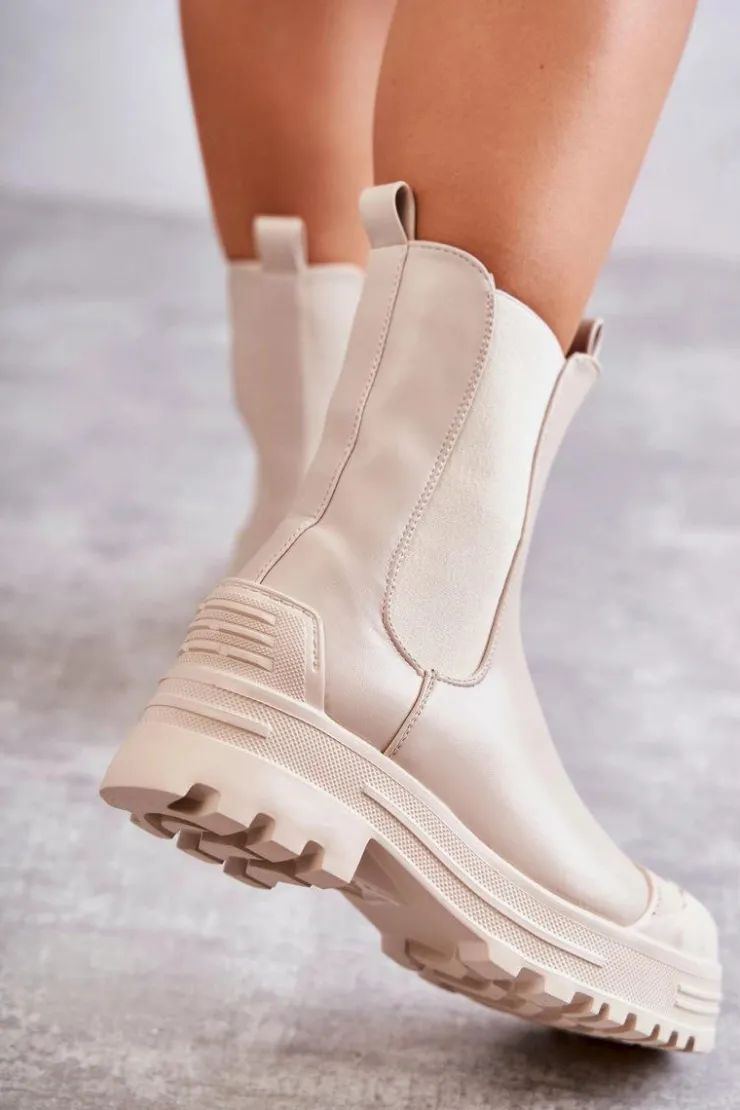 Damskie Boto Klasyczne Wysokie Workery Botki Beżowe Bassti