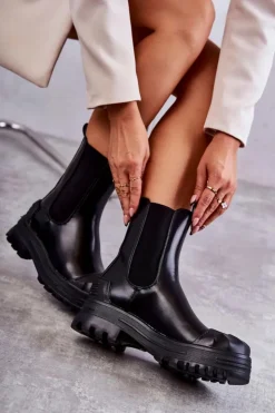 Clearance Boto Klasyczne Wysokie Workery Botki Czarne Bassti