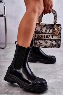 Clearance Boto Klasyczne Wysokie Workery Botki Czarne Bassti