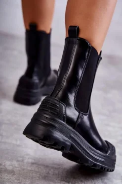 Clearance Boto Klasyczne Wysokie Workery Botki Czarne Bassti